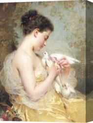 A Russian Beauty Canvas Paintings - A Beauty with Doves by Charles Chaplin
