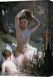 Little Girl Canvas Paintings - Two Girls Bathing by Charles Chaplin