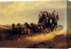 Cooper Canvas Paintings - The Bath to London Coach on the Open Road by Charles Cooper Henderson