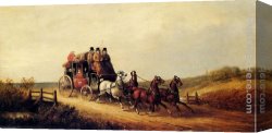 Cooper Canvas Paintings - The London to Brighton Royal Mail on the Open Road by Charles Cooper Henderson