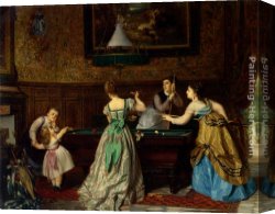Ladies Canvas Paintings - Ladies Playing Billiards by Charles Edouard Boutibonne