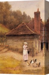 Feeding The Pigeons Canvas Paintings - Feeding Chickens by Charles Edward Wilson