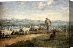 Cattle And Sheep Resting Canvas Paintings - Landscape with a Flock of Sheep by Charles Emile Jacque