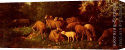 Les Roses Et Jasmin Dans Le Vase De Delft Canvas Paintings - Les Moutons Dans Le Sous-Bois by Charles Emile Jacque