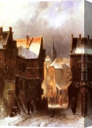 A Dutch Town Scene in Winter Canvas Paintings - A Dutch Town in Winter by Charles Henri Joseph Leickert