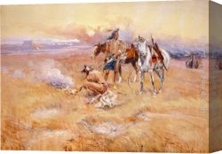 Prospecting for Cattle Range Canvas Paintings - Blackfeet Burning Crow Buffalo Range by Charles Marion Russell