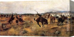 Breaking Canvas Paintings - Breaking Camp by Charles Marion Russell