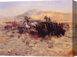 The Moose Hunt Canvas Paintings - Buffalo Hunt by Charles Marion Russell