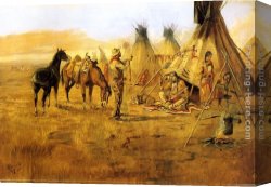 Cowboy Singing Canvas Paintings - Cowboy Bargaining for an Indian Girl by Charles Marion Russell
