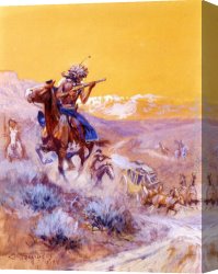 Russell Canvas Paintings - Indian Attack by Charles Marion Russell