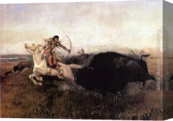 The Booty Hunting with Dogs Canvas Paintings - Indians Hunting Buffalo by Charles Marion Russell