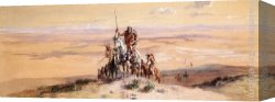 Russell Canvas Paintings - Indians on Plains by Charles Marion Russell