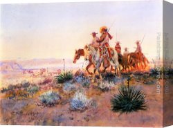 Hunters Canvas Paintings - Mexican Buffalo Hunters by Charles Marion Russell