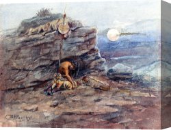 Russell Canvas Paintings - Mourning Her Warrior Dead by Charles Marion Russell