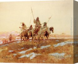 A Hunting Morn Canvas Paintings - Piegan Hunting Party by Charles Marion Russell