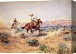 Russell Canvas Paintings - Roping a Wolf by Charles Marion Russell