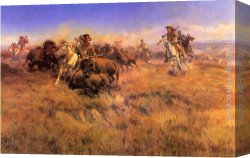 Charles Baugniet Canvas Paintings - Running Buffalo by Charles Marion Russell
