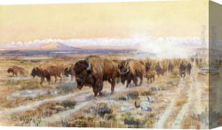 Russell Canvas Paintings - The Bison Trail by Charles Marion Russell