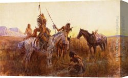 Russell Canvas Paintings - The Lost Trail by Charles Marion Russell