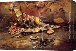 Waiting Canvas Paintings - Waiting and Mad by Charles Marion Russell