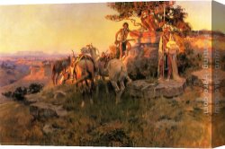 Watching Canvas Paintings - Watching for Wagons by Charles Marion Russell