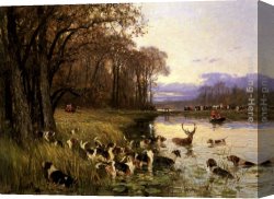 Stag Canvas Paintings - A Stag At Bay by Charles Olivier De Penne