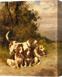 The Booty Hunting with Dogs Canvas Paintings - Hunting Dogs on a Forest Path by Charles Olivier De Penne