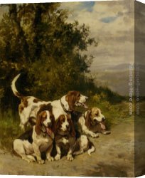 The Booty Hunting with Dogs Canvas Paintings - Hunting with Dogs on a Forest Path by Charles Olivier De Penne