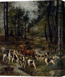 The Moose Hunt Canvas Paintings - The Deer Hunt by Charles Olivier De Penne