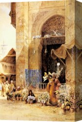 Market Canvas Paintings - The Flower Market, Damascus by Charles Robertson