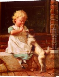 Charles Spencelayh Canvas Paintings - A Young Girl And Her Dog by Charles Spencelayh