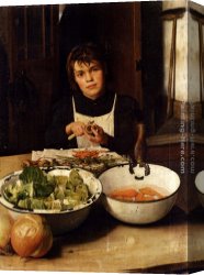 Charles Spencelayh Canvas Paintings - Helping Mother by Charles Spencelayh