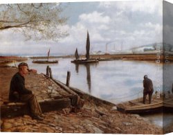 Charles Spencelayh Canvas Paintings - Snodland Ferry, Kent by Charles Spencelayh