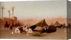 Frere Canvas Paintings - A late afternoon meal at an encampment, Cairo by Charles Theodore Frere