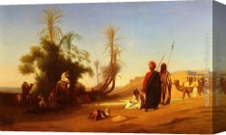Frere Canvas Paintings - Halte A L'Oasis by Charles Theodore Frere