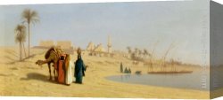 Frere Canvas Paintings - The Banks of the Nile by Charles Theodore Frere