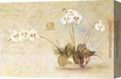 Cheri Canvas Paintings - Orchids in a Chinese Bowl by Cheri Blum