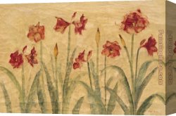 Cheri Canvas Paintings - Row of Red Amaryllis by Cheri Blum