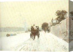 Seine Canvas Paintings - Along the Seine Winter by childe hassam