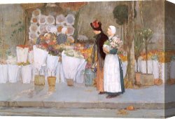 Childe Canvas Paintings - At the Florist by childe hassam