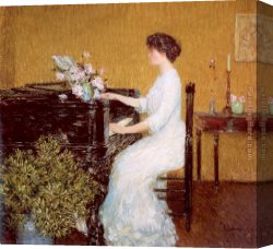 Piano Canvas Paintings - At the Piano by childe hassam