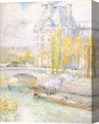 Design for The Grande Galerie in The Louvre Canvas Paintings - Le Louvre et le Pont Royal by childe hassam