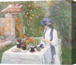 Childe Canvas Paintings - The Terre-Cuite Tea Set by childe hassam