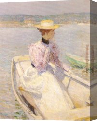Childe Canvas Paintings - The White Dory Gloucester by childe hassam