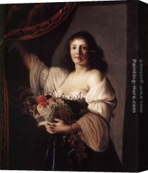 Woman with a Basket Canvas Paintings - Woman with a Basket of Fruit by Christiaen van Couwenbergh