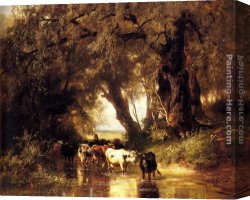 Prospecting for Cattle Range Canvas Paintings - Cattle Watering by Christian Friedrich Mali