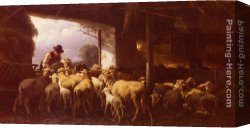 Feeding The Pigeons Canvas Paintings - Feeding The Sheep by Christian Friedrich Mali