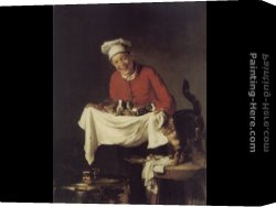 Claude-joseph Canvas Paintings - A Boy with Dogs and Kittens by Claude Joseph Bail