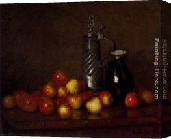 Claude-joseph Canvas Paintings - Apples with a Tankard and Jug by Claude Joseph Bail