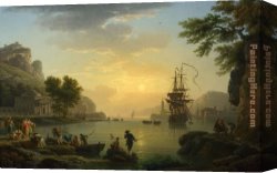 Claude-joseph Canvas Paintings - A Landscape at Sunset by Claude-Joseph Vernet